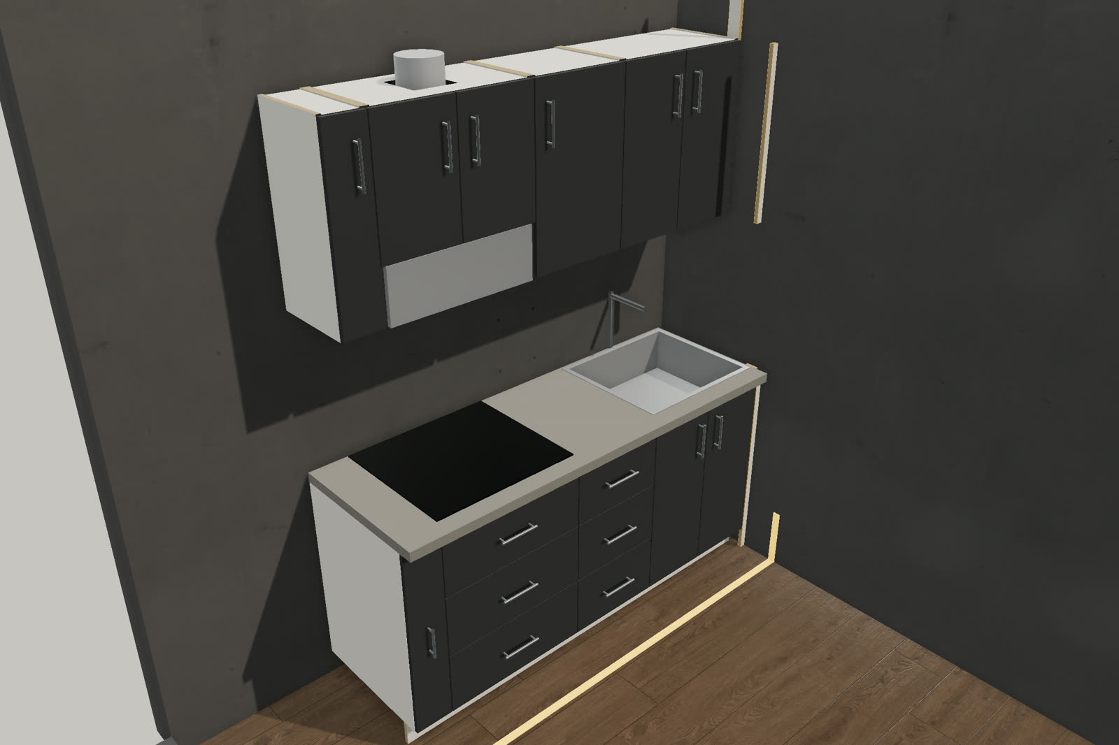 Кухня 2,4 м для студии в 3D