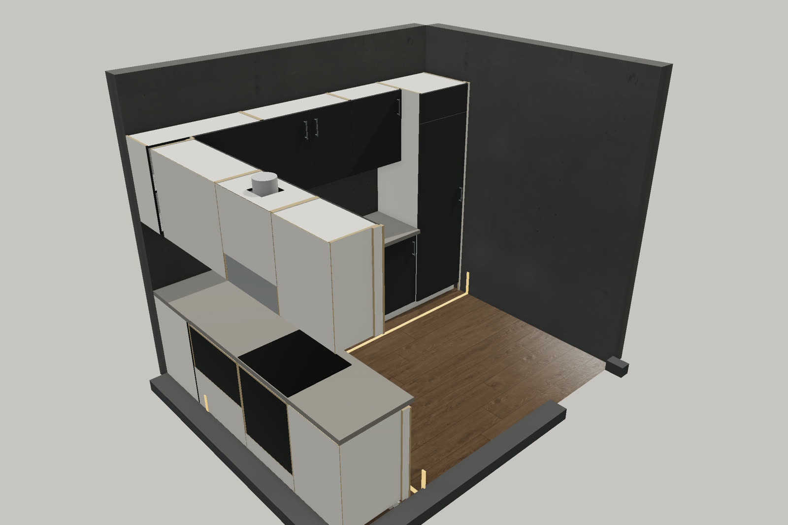 Угловая кухня 3 × 2,4 м в 3D